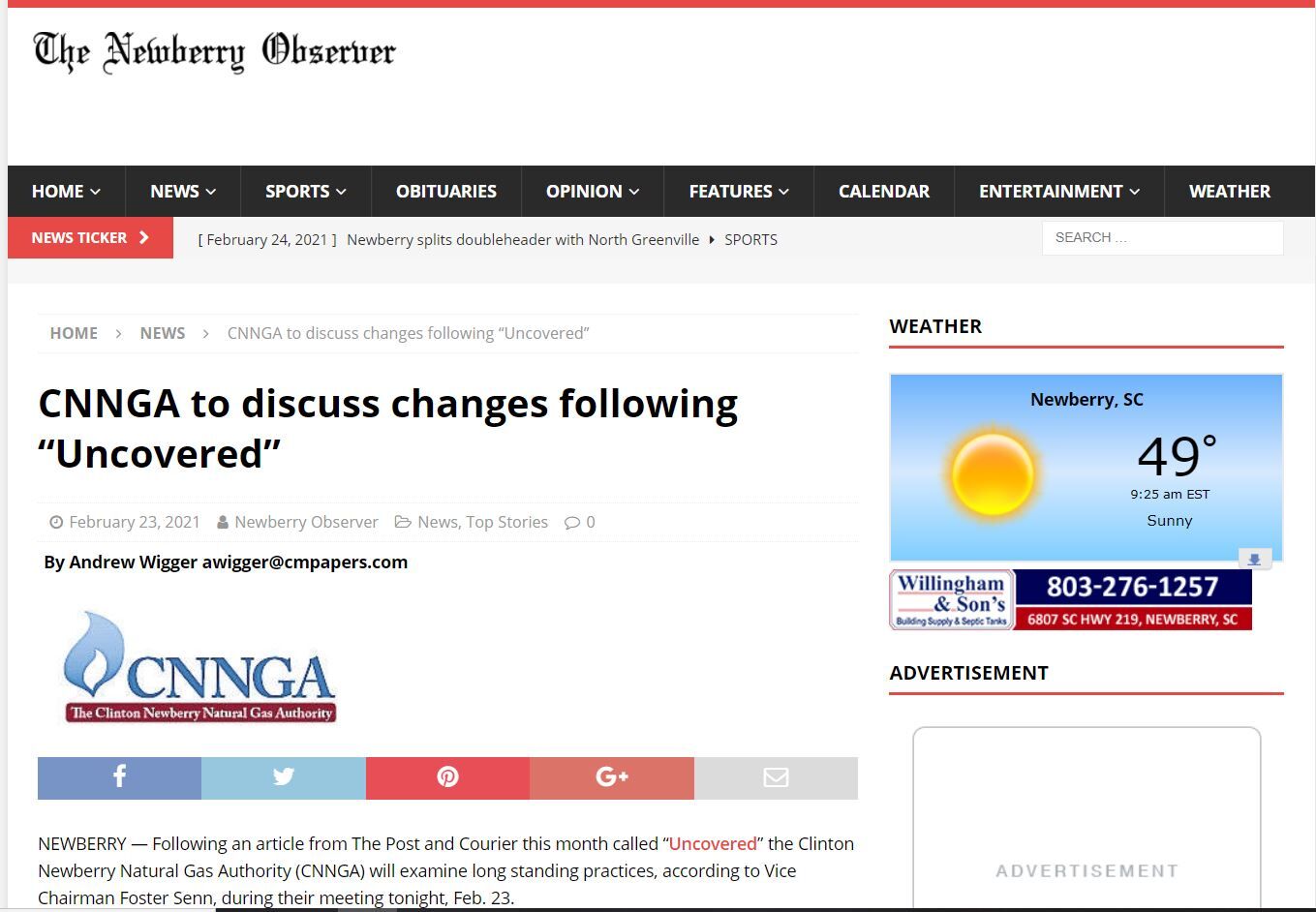 Newberry Observer follows Uncovered
